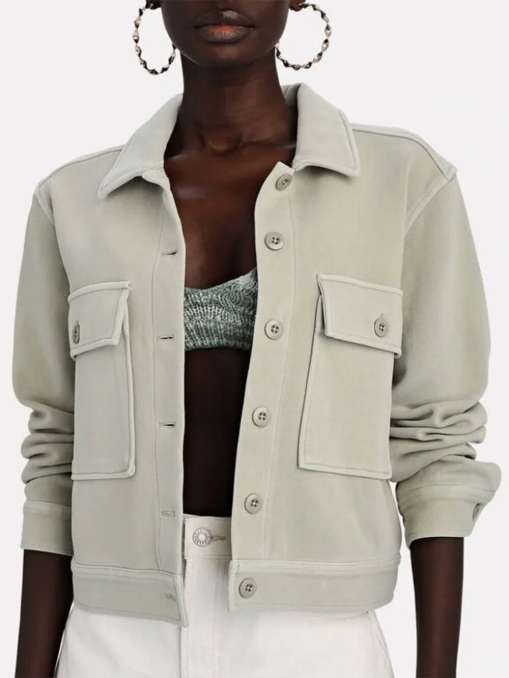 RAILS Steffi Shirt Jacket Sage Green Cropped Shacket Size Small